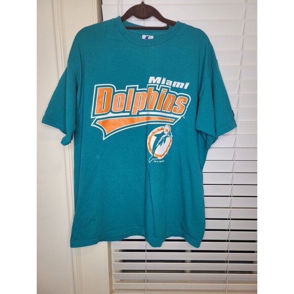 VTG 95 Starter Miami Dolphins NFL Graphic T-Shirt L Teal Cotton Made In USA - Picture 1 of 7